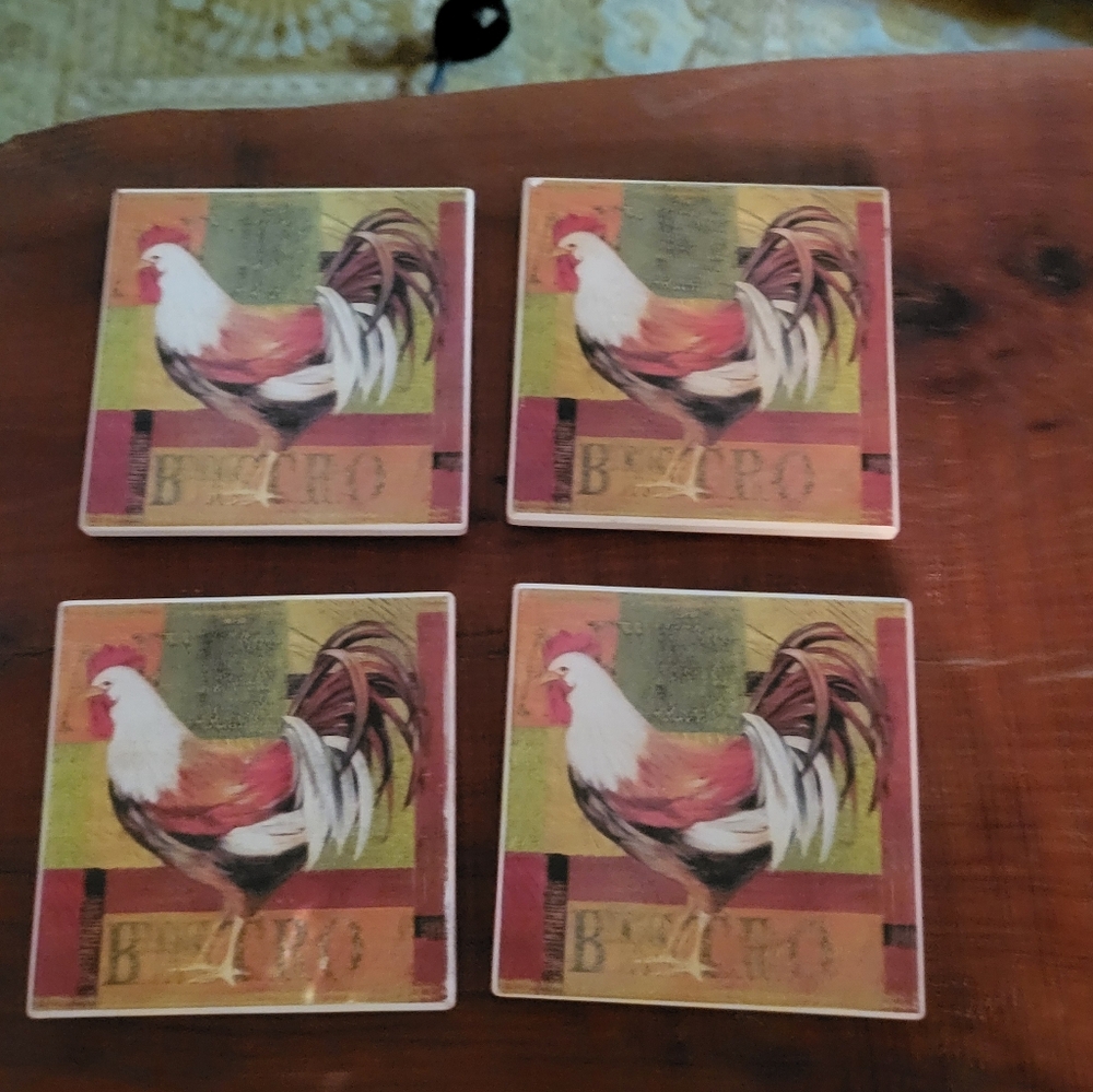 Colorful Rooster Coasters Set of 4 NWOT